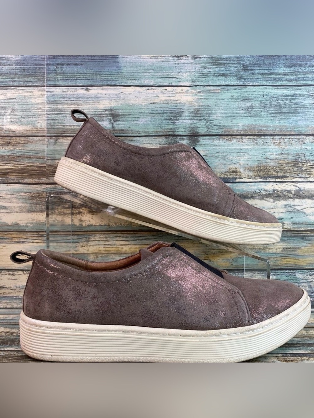 Sofft Loafers Metallic Gray Leather Slip On Shoes Lightweight Flats Womens 6.5M